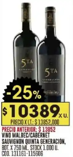 Coto 5TA Generacion vino malbec/cabernet sauvignon oferta