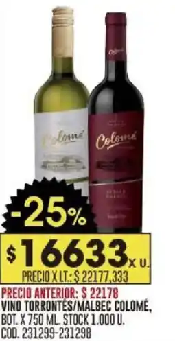 Coto Colome vino torrontes/malbec oferta