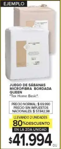 Carrefour Tex home basic juego de sábanas microfibra bordada queen oferta
