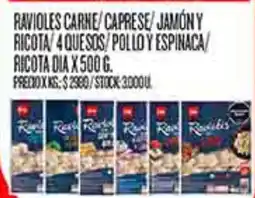Supermercados DIA Dia ravioles carne/caprese/jamón y ricota/ 4 quesos/pollo y espinaca ricota oferta