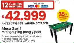 Changomas Mesa 3 en 1 metegol, ping pong y pool oferta
