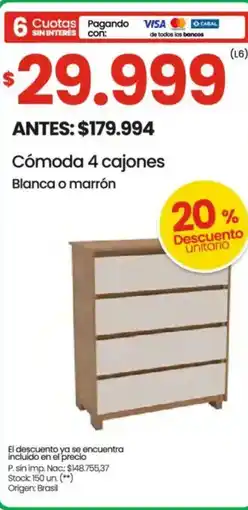 Changomas Cómoda 4 cajones oferta