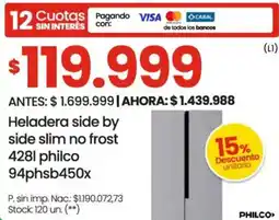 Changomas PHILCO Heladera side by side slim no frost oferta