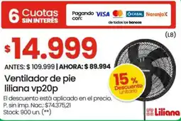 Changomas Liliana ventilador de pie vp20p oferta