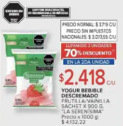 Carrefour La serenisima yogur bebible descremado frutilla/vainilla sachet oferta