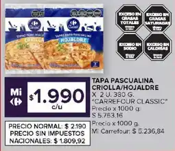 Carrefour Carrefour classic tapa pascualina criolla/hojaldre oferta