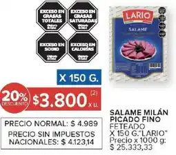 Carrefour Lario salame milán picado fino feteado oferta