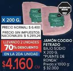 Carrefour Puente de rond jamón cocido feteado bajo sodio oferta