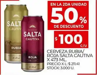 Supermercados DIA Cerveza Rubia Roja Salta Cautiva En La 2da Unidad 50% De Descuento oferta