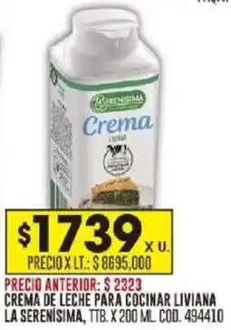 Coto La serenisima crema de leche para cocinar liviana oferta