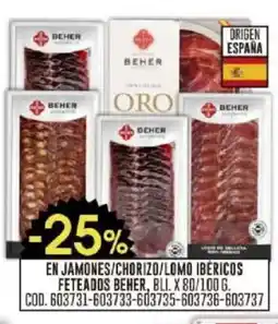 Coto Beher en jamones/chorizo/lomo ibéricos feteados oferta