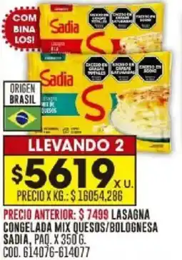 Coto Sadia lasagna congelada mix quesos/bolognesa oferta