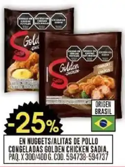 Coto En nuggets/alitas de pollo congeladas golden chicken sadia, paq. oferta
