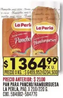 Coto La perla pan para pancho/hamburguesa paq. oferta