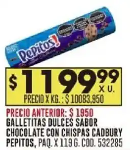Coto Pepitos galletitas dulces sabor chocolate con chispas cadbury paq. oferta