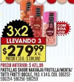 Coto Pastillas sabor naranja/frutilla/menta/ tutti frutti docile, paq. oferta