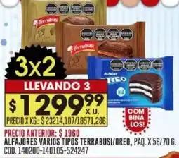 Coto Alfajores varios tipos terrabusi/oreo, paq. oferta