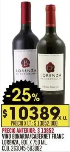 Coto Franc lorenza vino bonarda/cabernet bot. oferta