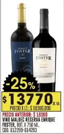 Coto Enrique foster vino malbec reserva bot. oferta