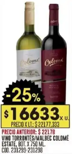 Coto Colome estate vino torrontes/malbec bot. oferta