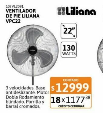 Cetrogar Ventilador de pie 22" liliana 130w vpc22 oferta