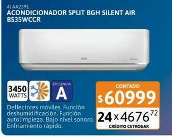 Cetrogar Aire acondicionado split bgh 3450w fc ea bs35wccr oferta