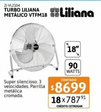Cetrogar Ventilador turbo liliana 18" metalico 90w vtfm18 oferta