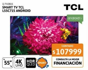 Cetrogar Smart tv qled 55" tcl l55c715 4k uhd android oferta