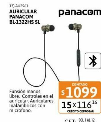 Cetrogar Auricular panacom bl-1322hs sl oferta
