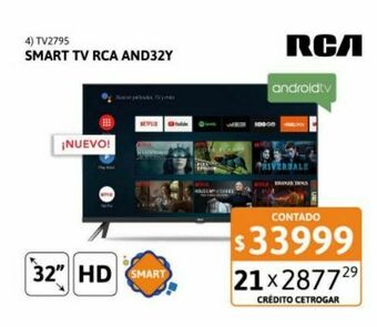 Cetrogar Smart tv 32" rca and32y hd oferta