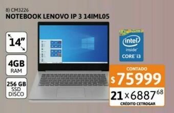 Cetrogar Notebook lenovo ip 3 14iml05 i3 4gb-256gbssd oferta