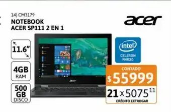 Cetrogar Notebook acer spin 1 - 2en1 n4020 4-500gb oferta