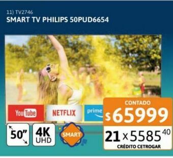 Cetrogar Smart tv 50" philips 50pud6654 4k oferta