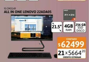 Computadora all in one lenovo 22ada05 r3 4gb-256gbssd