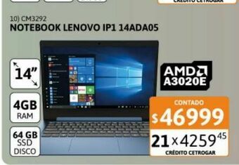 Cetrogar Notebook lenovo ip1 14ada05 3020e 4g 64g 10s oferta