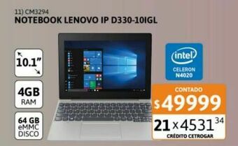 Cetrogar Notebook lenovo ip d330-10igl n4020 4g 64g 82h0001mar oferta
