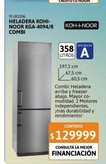 Cetrogar Heladera kohinoor 358 litros kga-4094/8 acero oferta