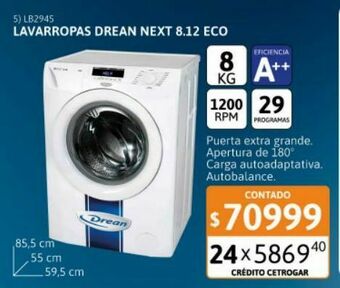 Cetrogar Lavarropas drean next 8.12 eco 8k 1200rpm cf oferta