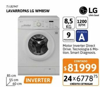 Cetrogar Lavarropas lg wm85w 8.5kg 1200rpm cf blanco inverter oferta