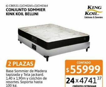 Cetrogar Conjunto king koil bellini + sommier 140 x 190cm oferta