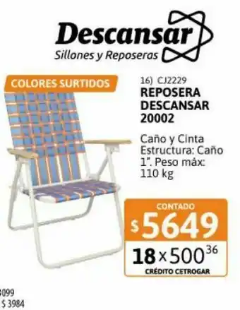 Cetrogar Reposera plegable descansar 5 posiciones mod 20002 caã±o de 1" oferta