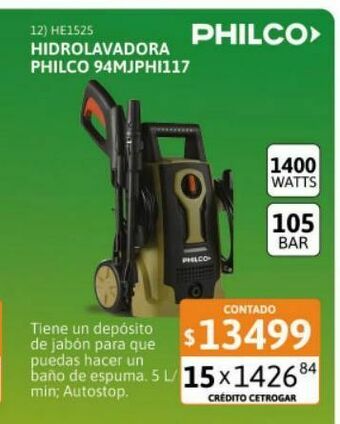 Cetrogar Hidrolavadora philco 94mjphi117 1400w oferta