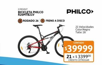 Cetrogar Bicicleta philco vertical r26mtb21v t18 acero fd negra oferta