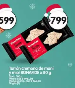 Supermercados Buenos Días Bonafide turrón cremona de maní y miel oferta