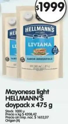 Supermercados Buenos Días Hellmann's mayonesa light doypack oferta
