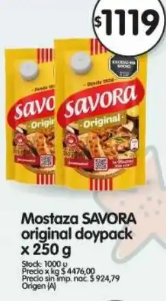 Supermercados Buenos Días Savora mostaza original doypack oferta