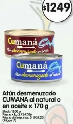 Supermercados Buenos Días Cumana atún desmenuzado al natural o en aceite oferta