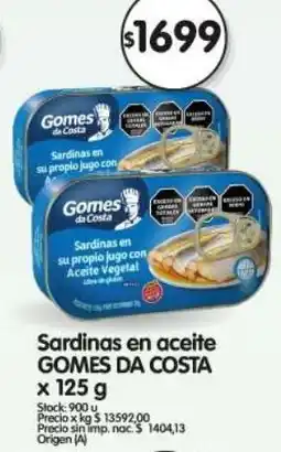 Supermercados Buenos Días Gomes da costa sardinas en aceite oferta