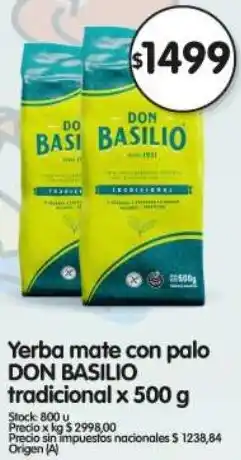 Supermercados Buenos Días Don basilio yerba mate con palo tradicional oferta