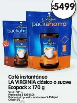 Supermercados Buenos Días La virginia café instantáneo clásico o suave ecopack oferta